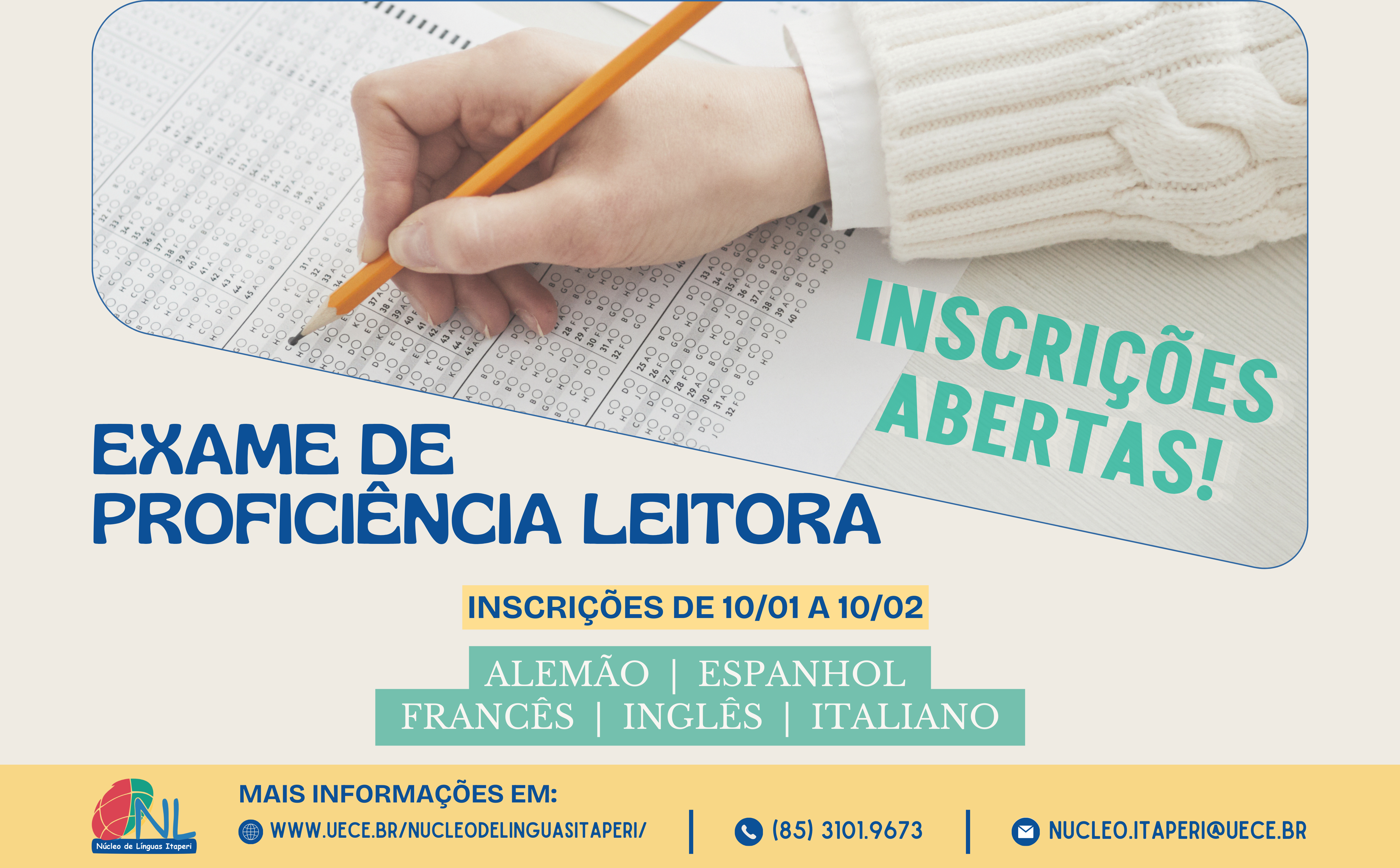 Inscrições abertas: Exame de Proficiência Leitora